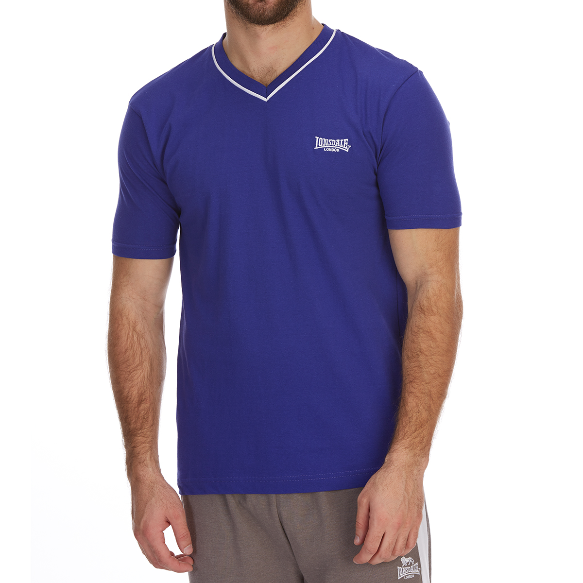 Lonsdale Men's Short-Sleeve V Neck Tee - Blue, L