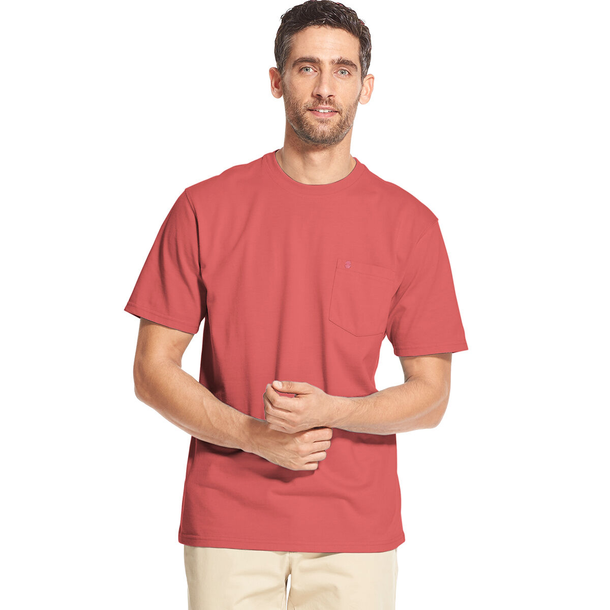 Izod Men's Saltwater Short-Sleeve Pocket Tee - Red, M