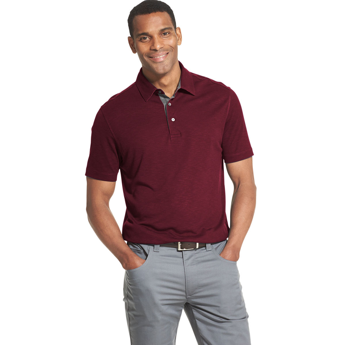 Van Heusen Men's 2 Tone Short-Sleeve Polo - Red, L