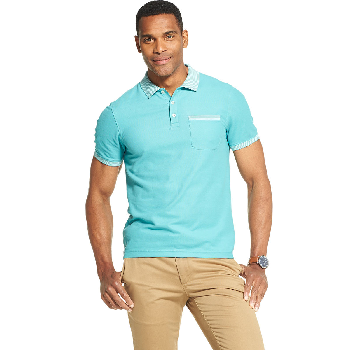 Van Heusen Men's Never Tuck Polo Shirt - Green, XL