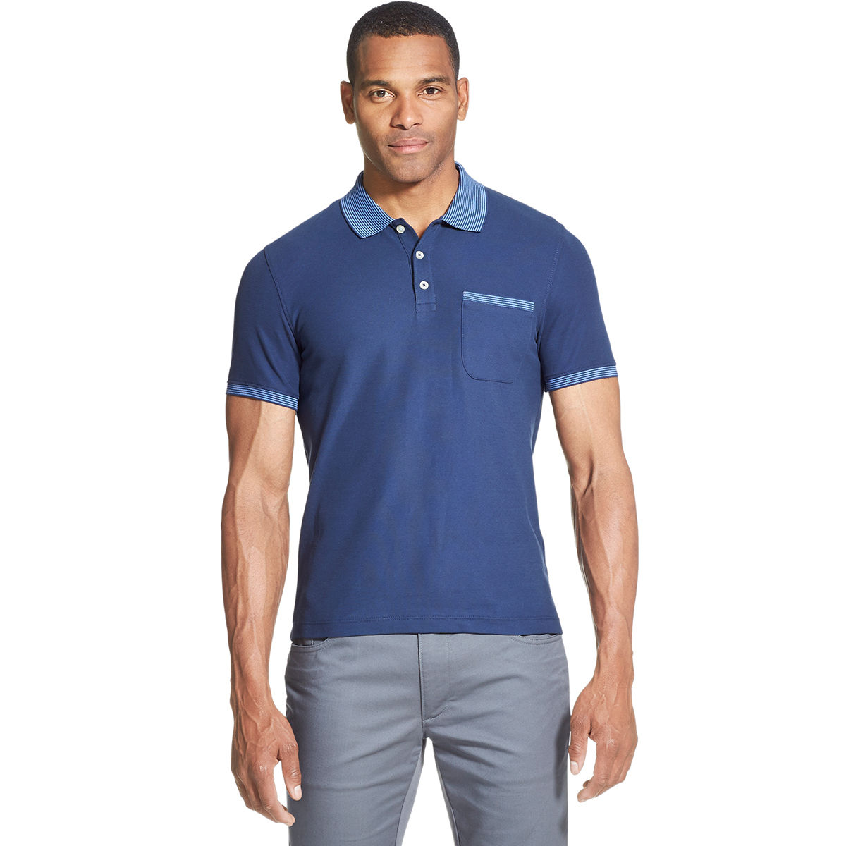 Van Heusen Men's Never Tuck Polo Shirt - Blue, XL