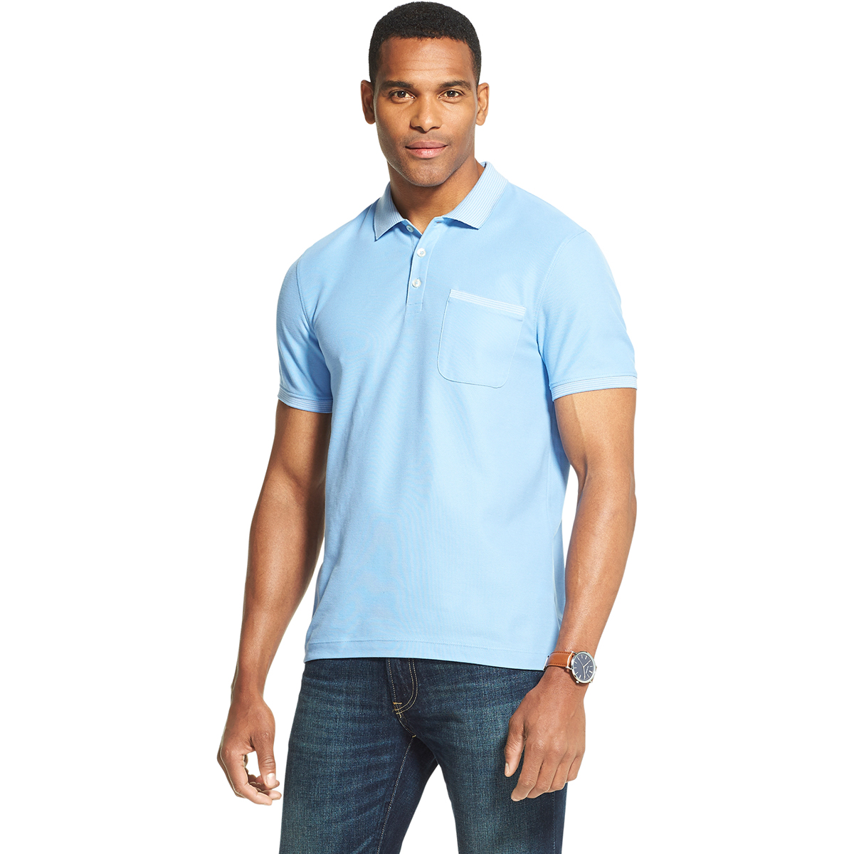 Van Heusen Men's Never Tuck Polo Shirt - Blue, M