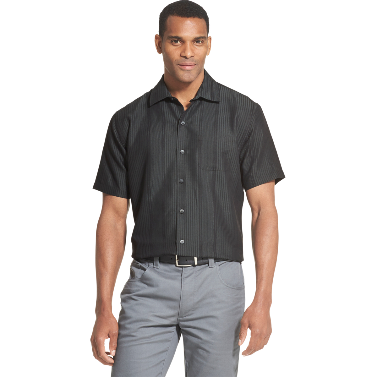 Van Heusen Men's Air Non-Iron Short-Sleeve Shirt - Black, XL