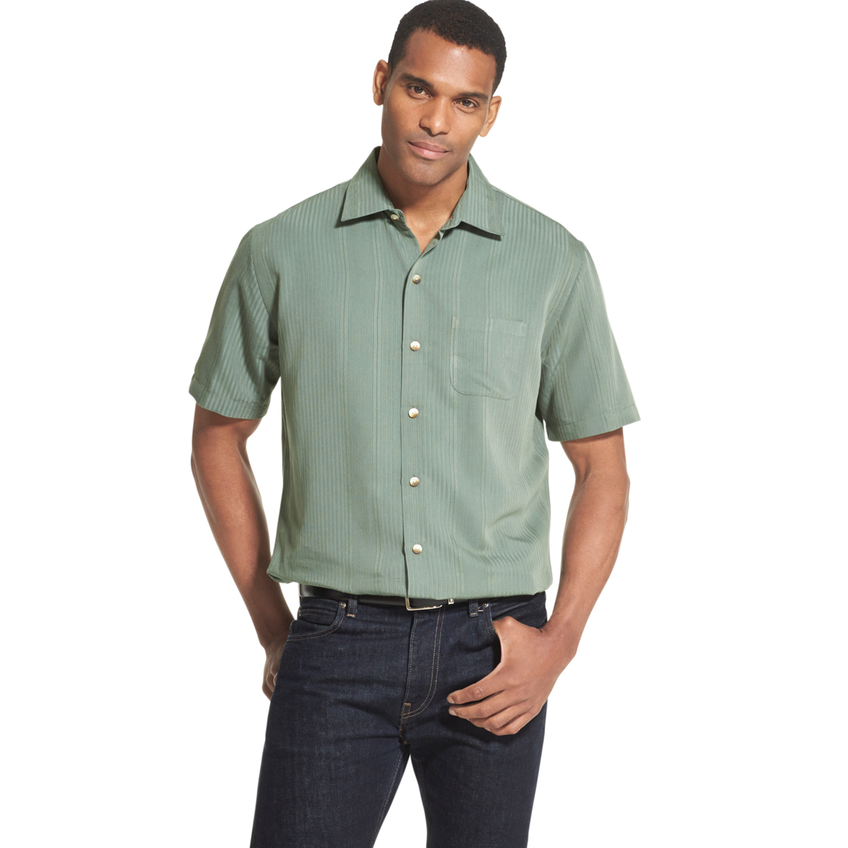 Van Heusen Men's Air Non-Iron Short-Sleeve Shirt - Green, M