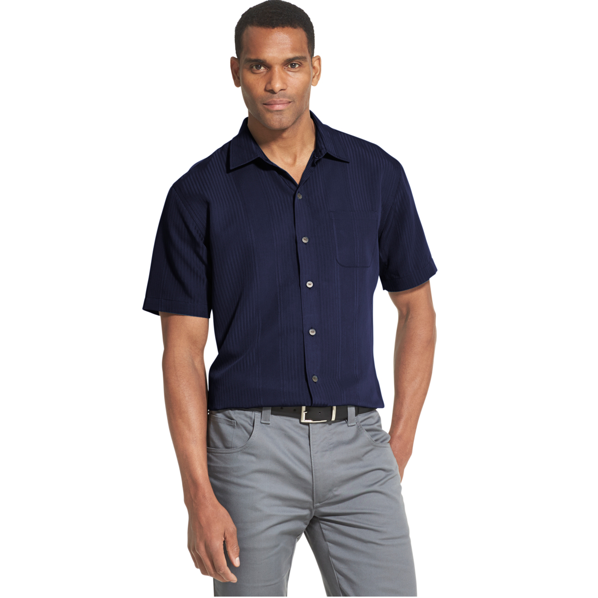 Van Heusen Men's Air Non-Iron Short-Sleeve Shirt - Blue, M