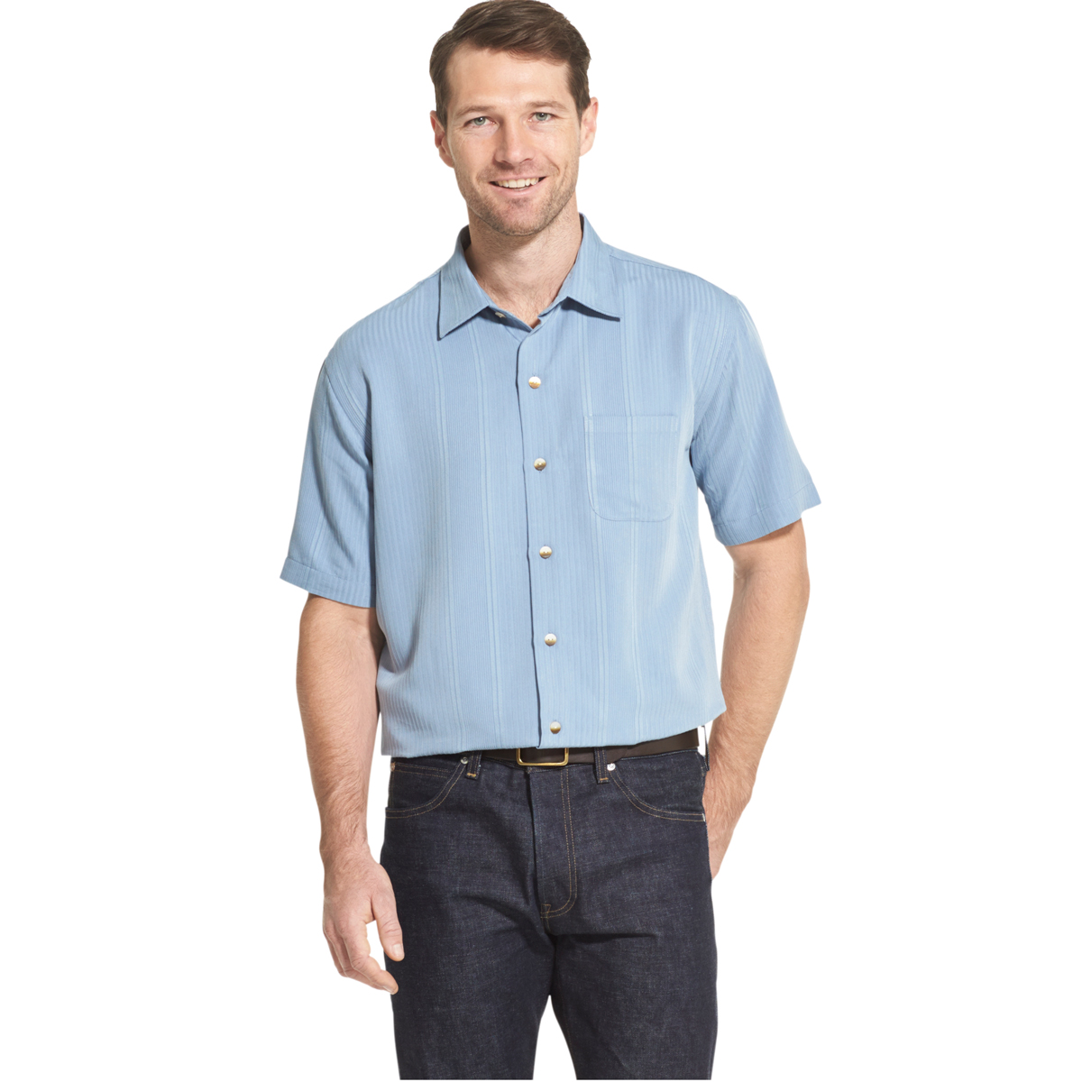Van Heusen Men's Air Non-Iron Short-Sleeve Shirt - Blue, M