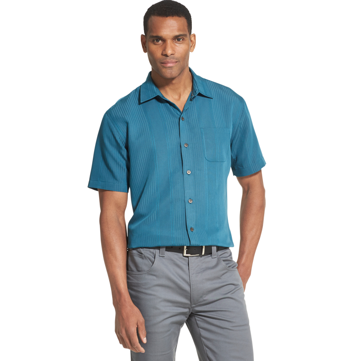 Van Heusen Men's Air Non-Iron Short-Sleeve Shirt - Blue, L