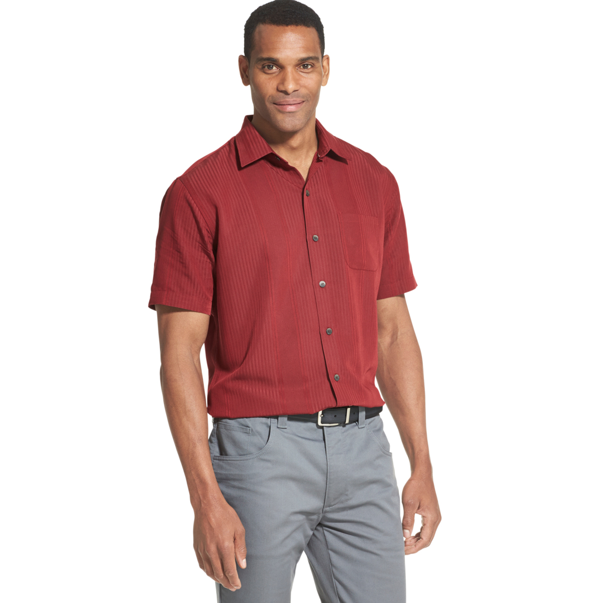 Van Heusen Men's Air Non-Iron Short-Sleeve Shirt - Red, XL