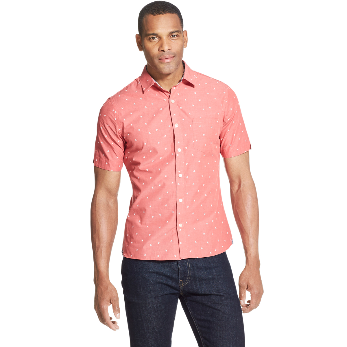 Van Heusen Men's Never Tuck Slim Fit Short-Sleeve Shirt - Red, L