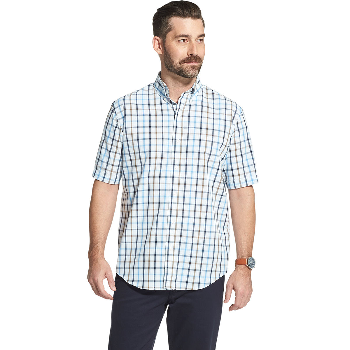 Arrow Men's Hamilton Short Sleeve Button Down Shirt - Blue, L