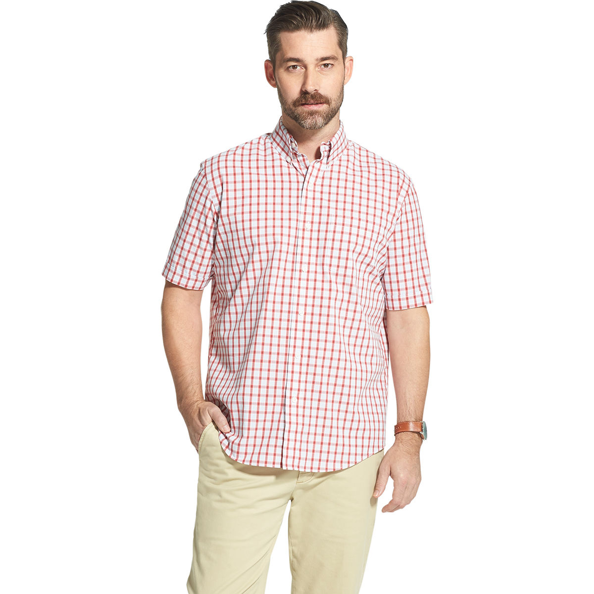 Arrow Men's Hamilton Short-Sleeve Button Down Shirt - Red, XXL