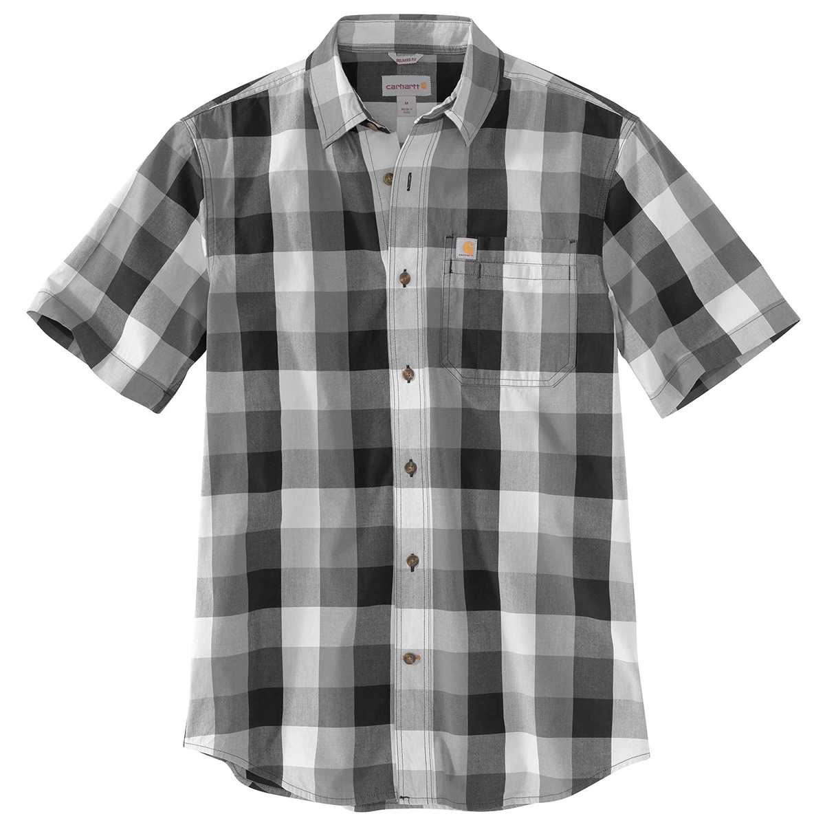 Carhartt Men's Essential Plaid Open Collar Short-Sleeve Shirt - Black, L