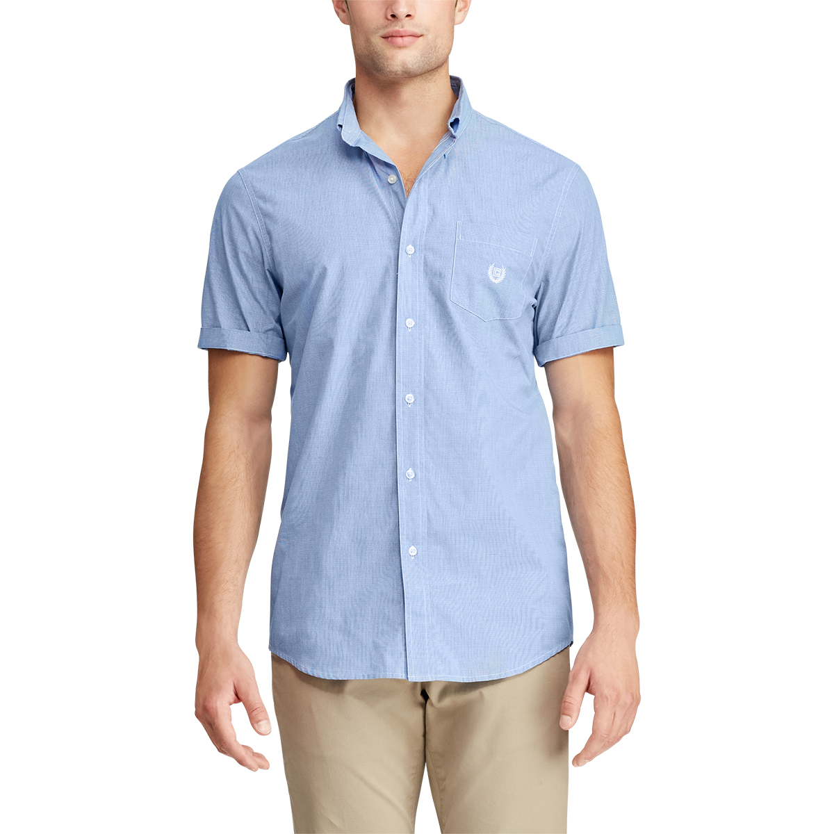 Chaps Men's Short-Sleeve Micro Woven Button Down Shirt - Blue, L