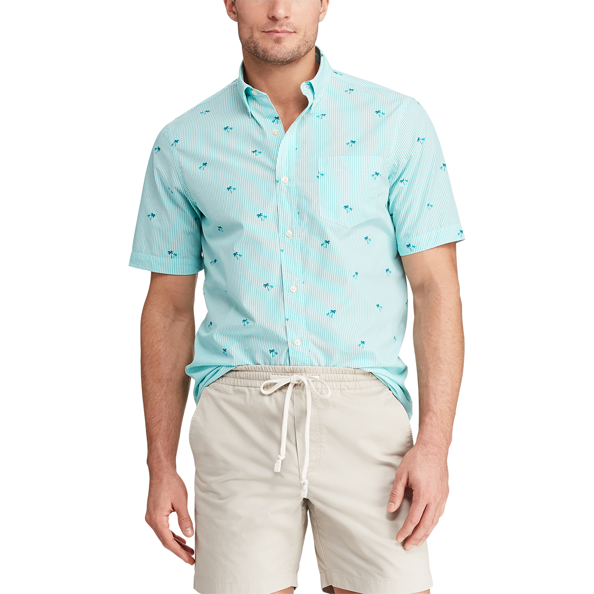 Chaps Men's Printed Cotton Short-Sleeve Shirt - Green, XL