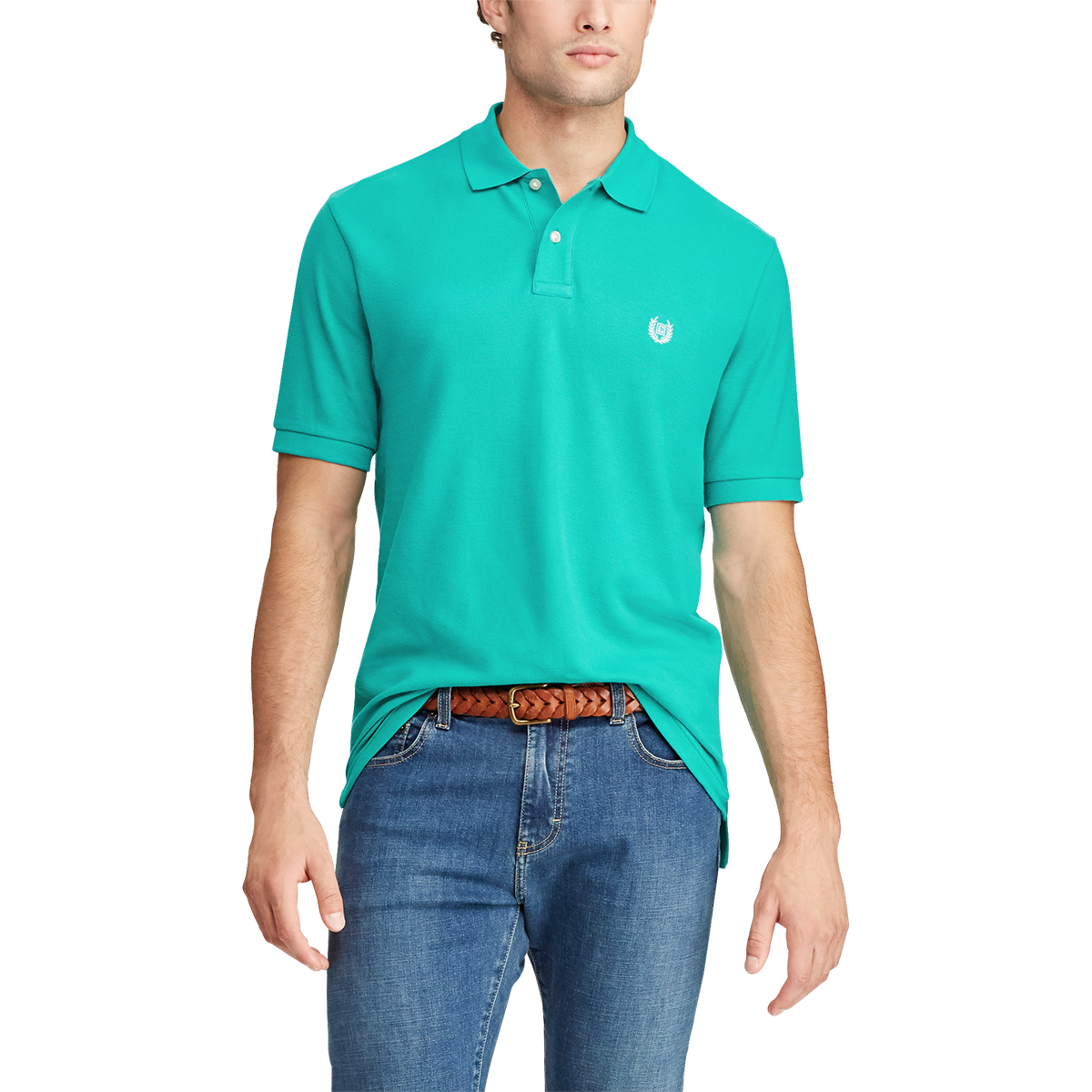 Chaps Men's Short-Sleeve Solid Pique Polo Shirt - Green, L