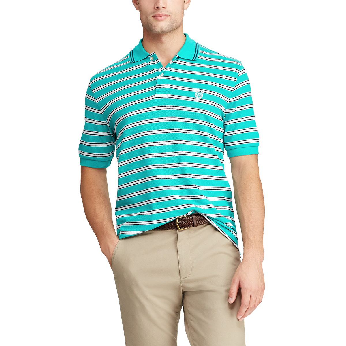 Chaps Men's Classic Fit Striped Cotton Polo - Green, L