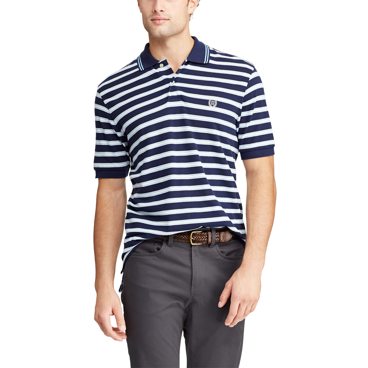 Chaps Men's Classic Fit Striped Cotton Polo - Blue, M