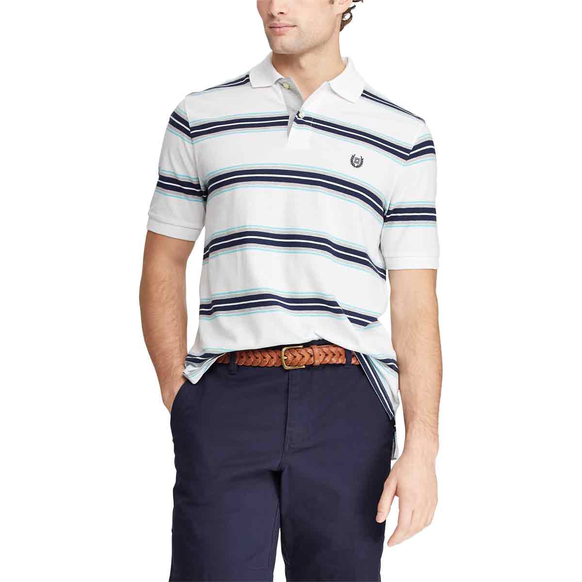 Chaps Men's Striped Cotton Polo - White, L