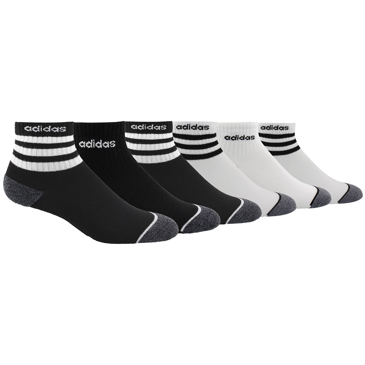 Adidas Boys' 3 Stripe Quarter Socks, 6-Pack - Black, M
