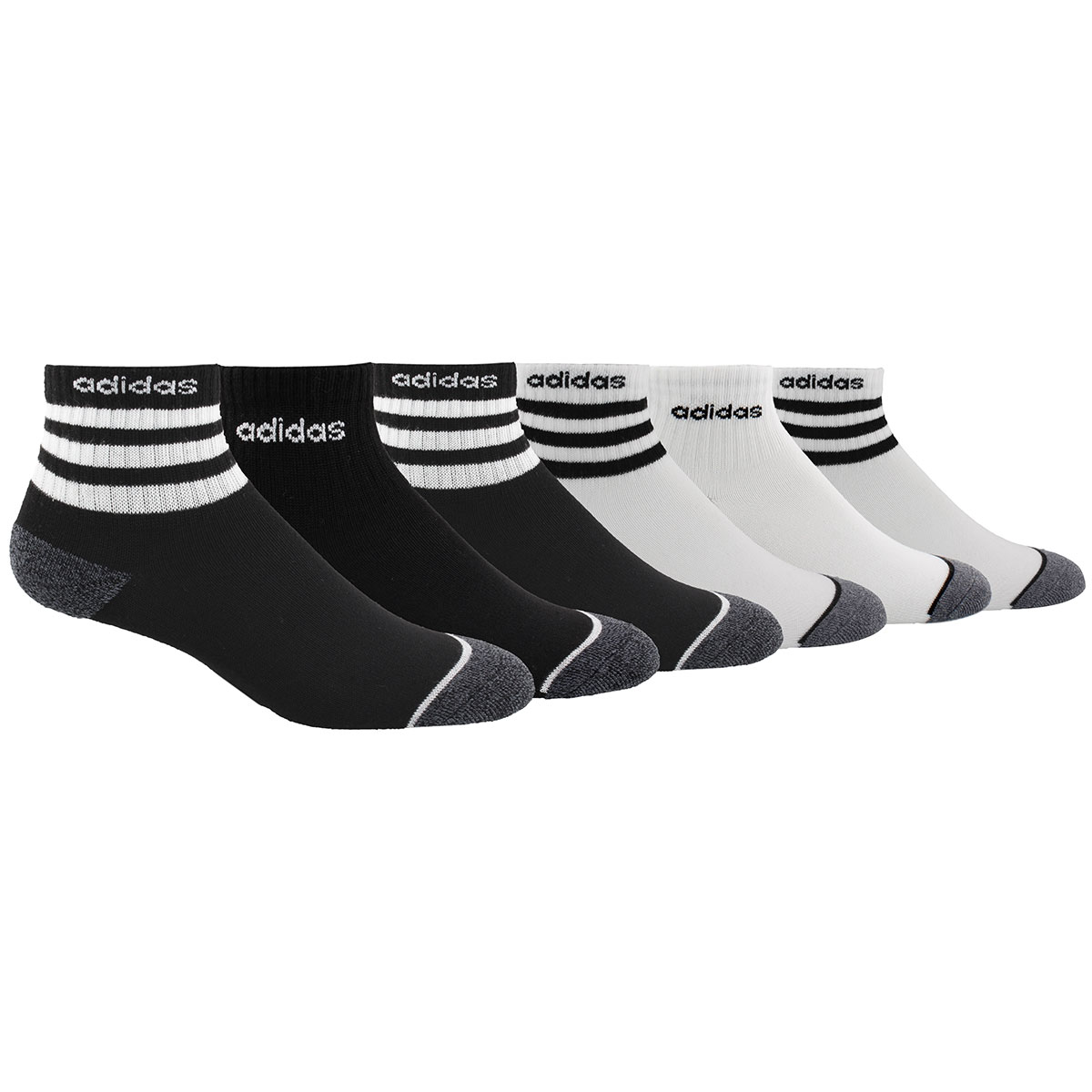 Adidas Boys' 3 Stripe Quarter Socks, 6-Pack