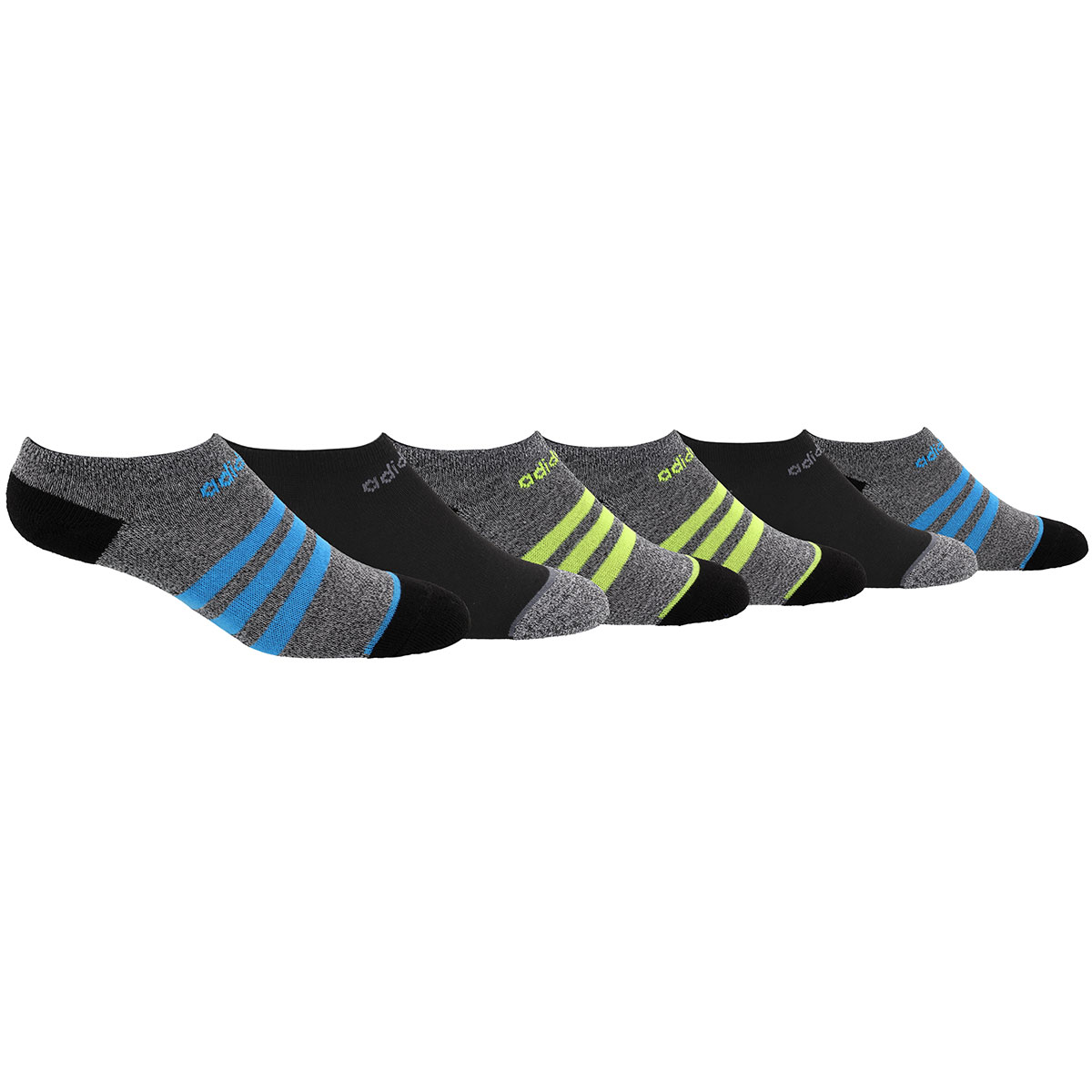 Adidas Boys' 3 Stripe No Show Socks, 6-Pack - Black, L