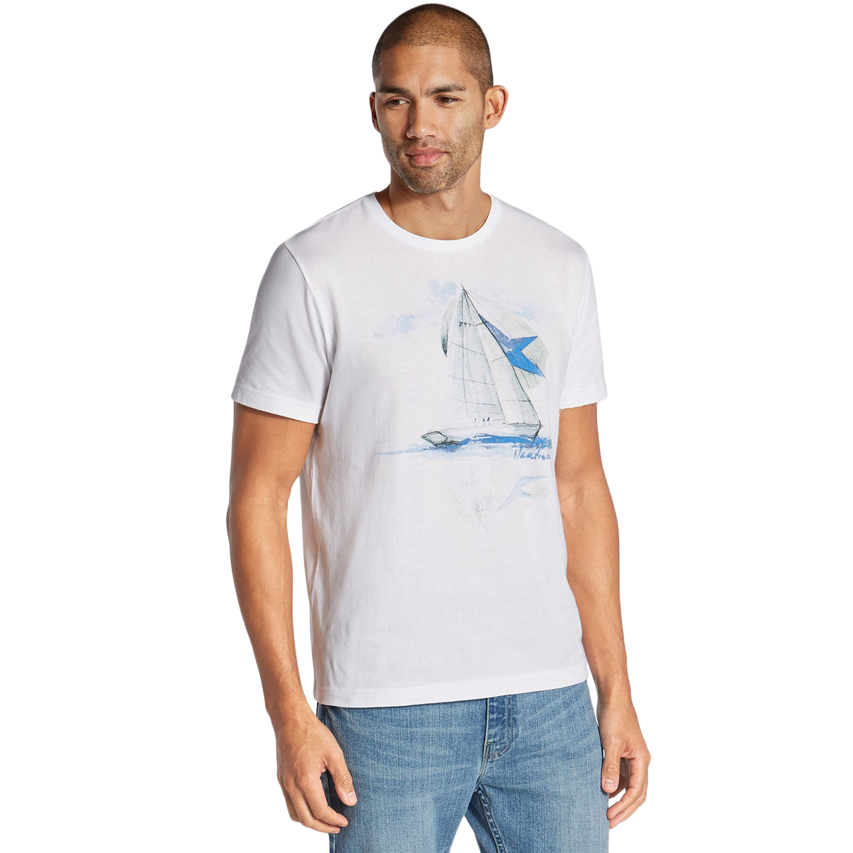 Nautica Men's Painted Boat Short-Sleeve Graphic Tee - White, XXL