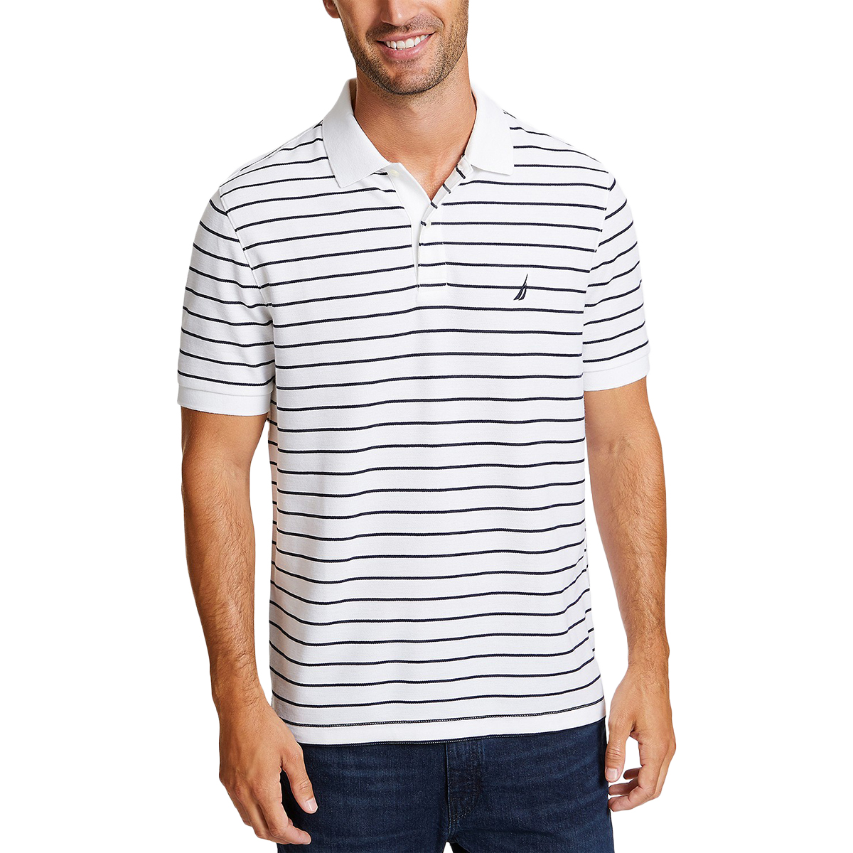 Nautica Men's Short-Sleeve Stripe Deck Tee - White, M