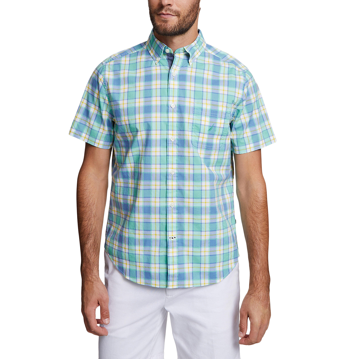 Nautica Men's Stretch Poplin Short-Sleeve Shirt - Green, M