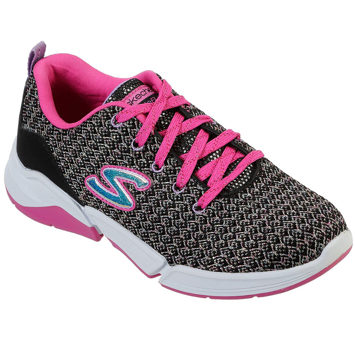 Skechers Little Girls' Triple Flex Sparkle Knit Lace Up Shoes