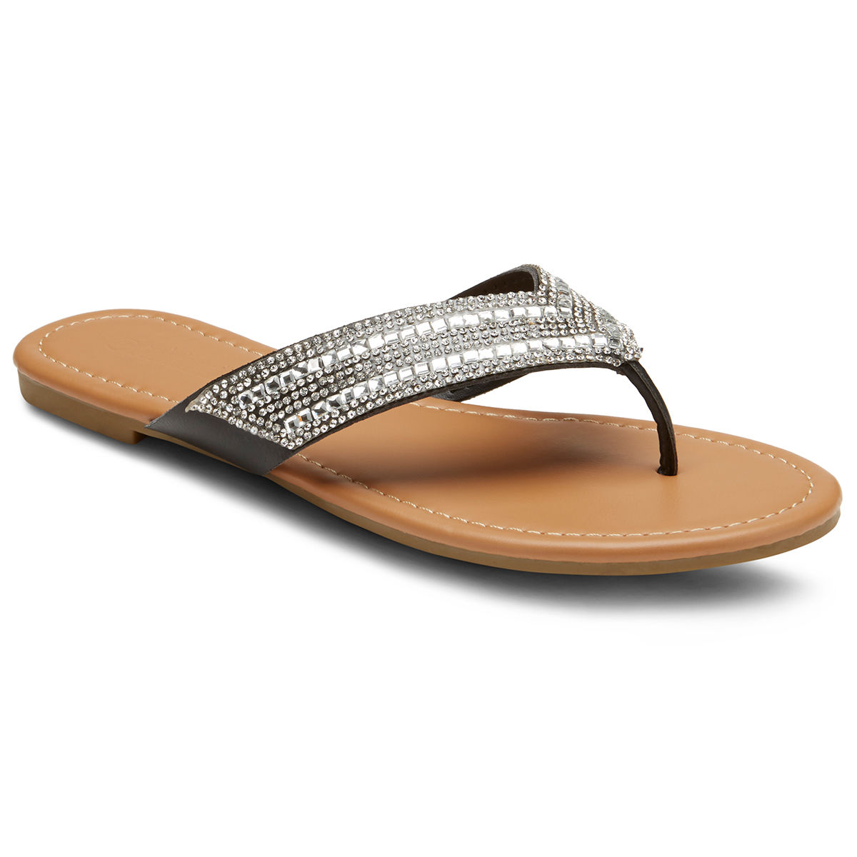 Olivia Miller Women's Rhinestone Thong Sandals - Black, 7