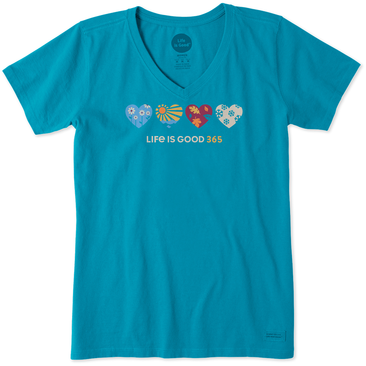 Life Is Good Women's Heart Crusher V-Neck Shirt - Blue, M