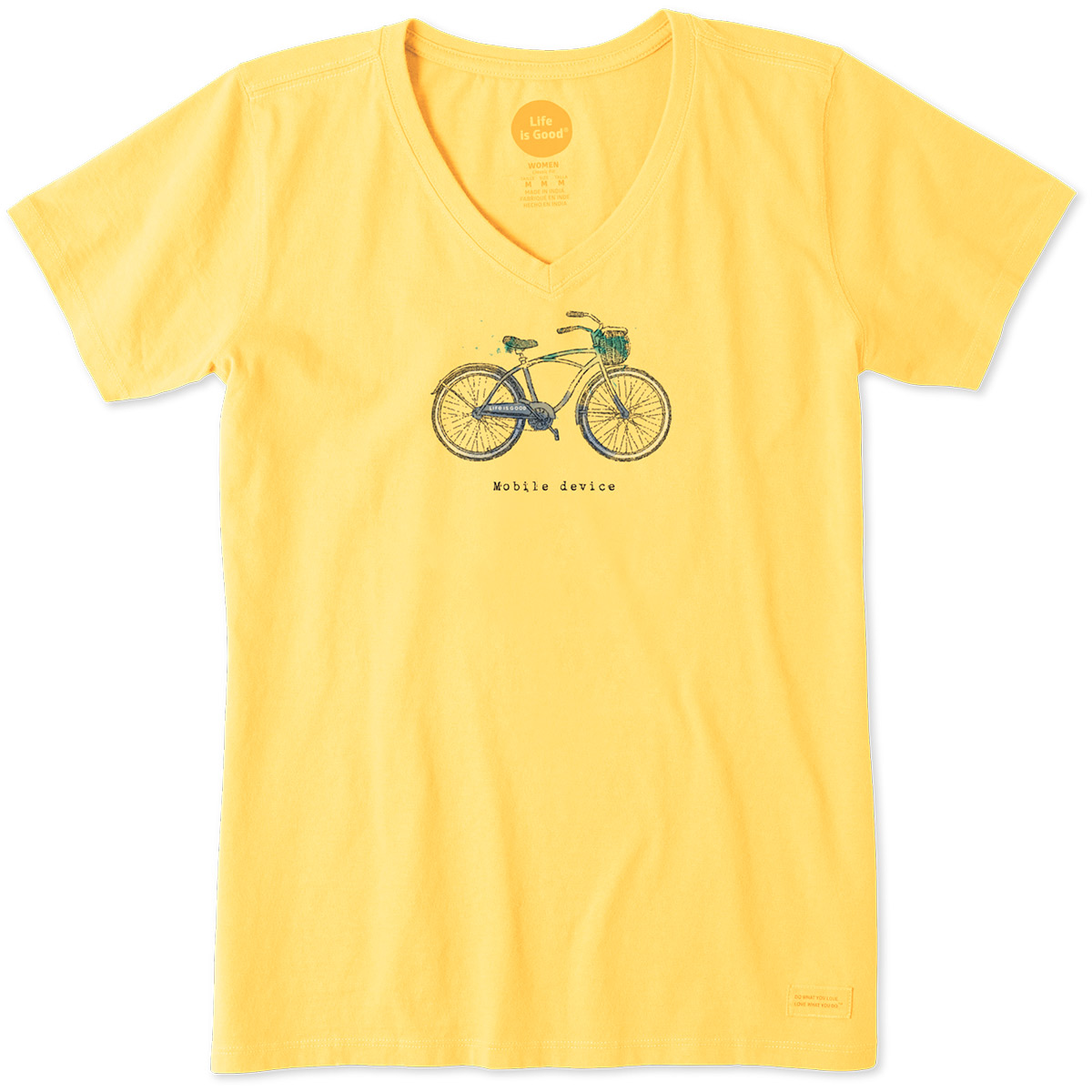 Life Is Good Women's Mobile Device Bike Cool Tee - Yellow, M