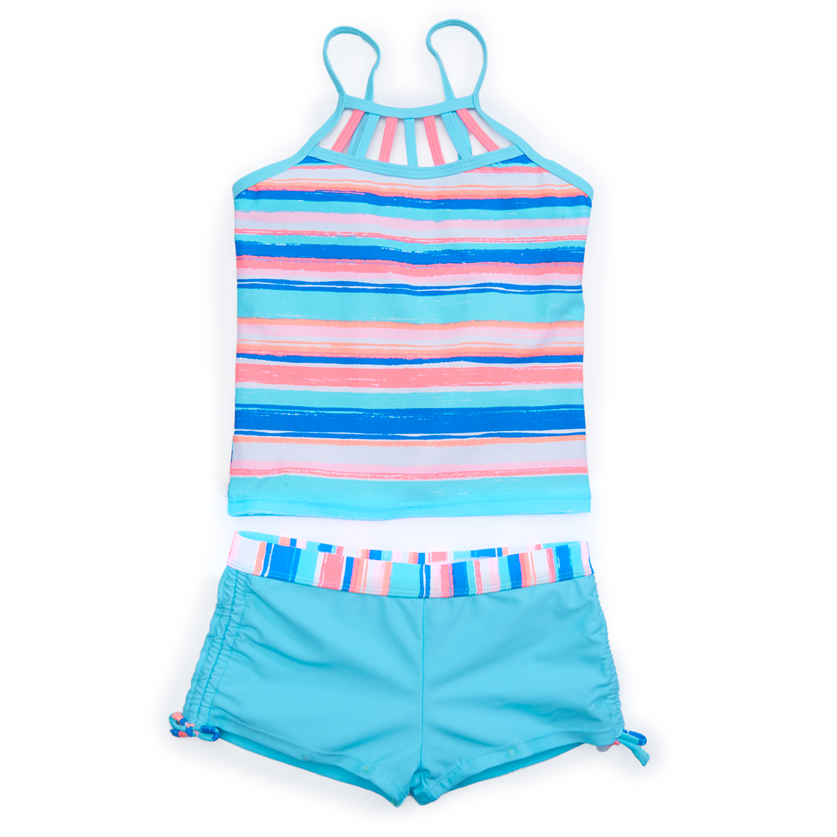 Free Country Girls' Striped Sun Beam Tankini Set - Green, 8