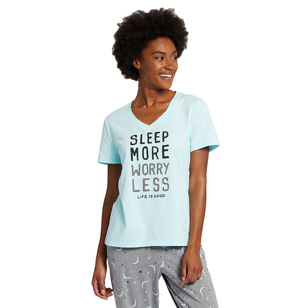 Life Is Good Sleep More Snuggle Up V-Neck - Blue, L