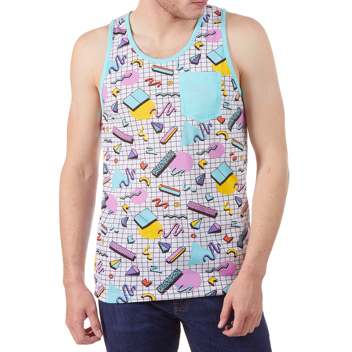 Alpha Beta Men's Splash Print Tank Top - White, L