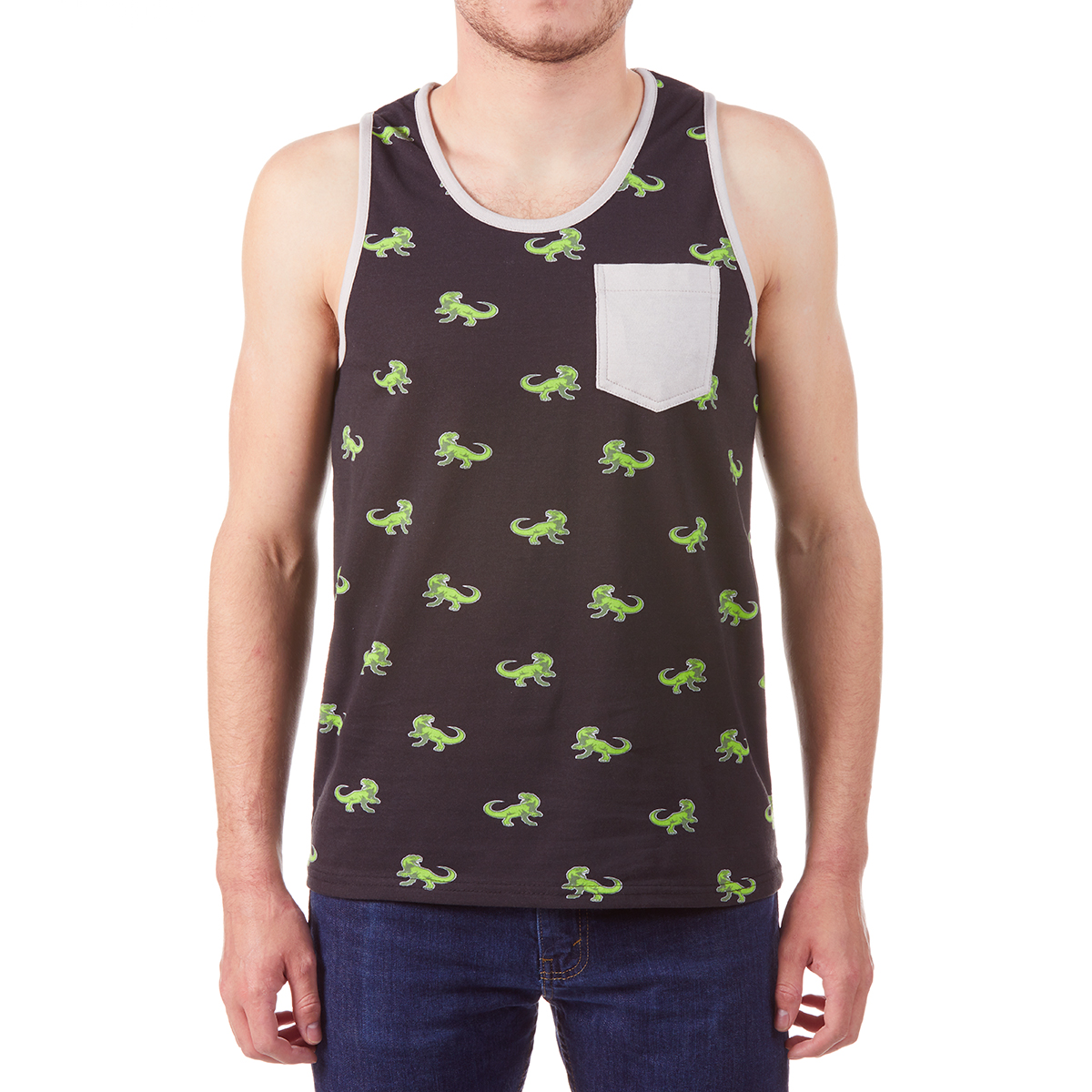 Alpha Beta Men's Dino Print Tank Top - Black, M