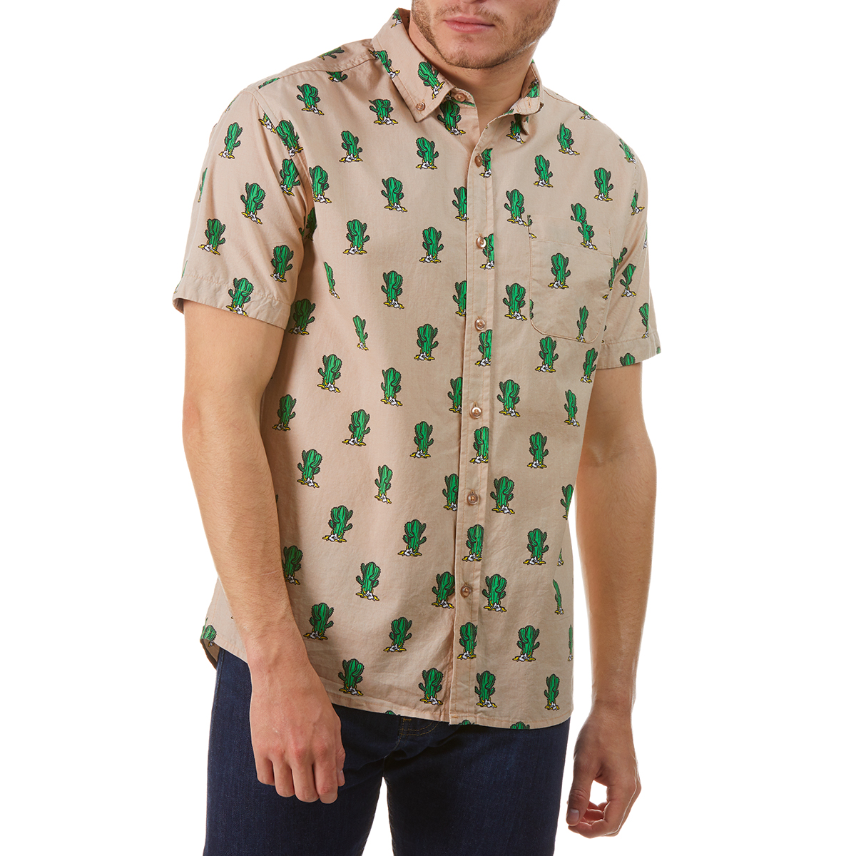 Alpha Beta Men's Cactus Short-Sleeve Shirt - Brown, XL