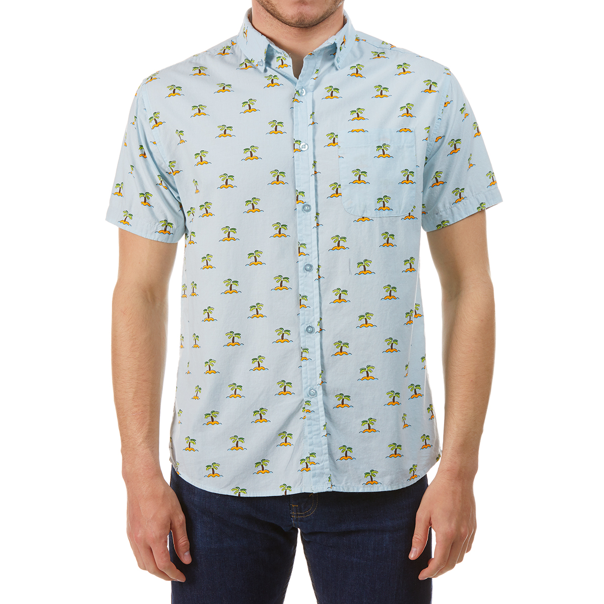 Alpha Beta Men's Palm Tree Short-Sleeve Shirt - Blue, M