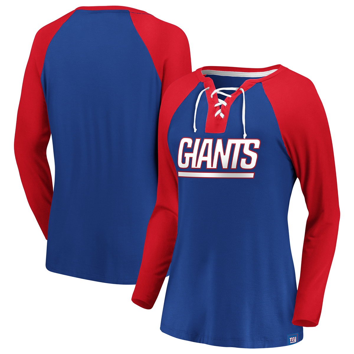 New York Giants Women's Break Out Play Lace Up Raglan Long-Sleeve Tee