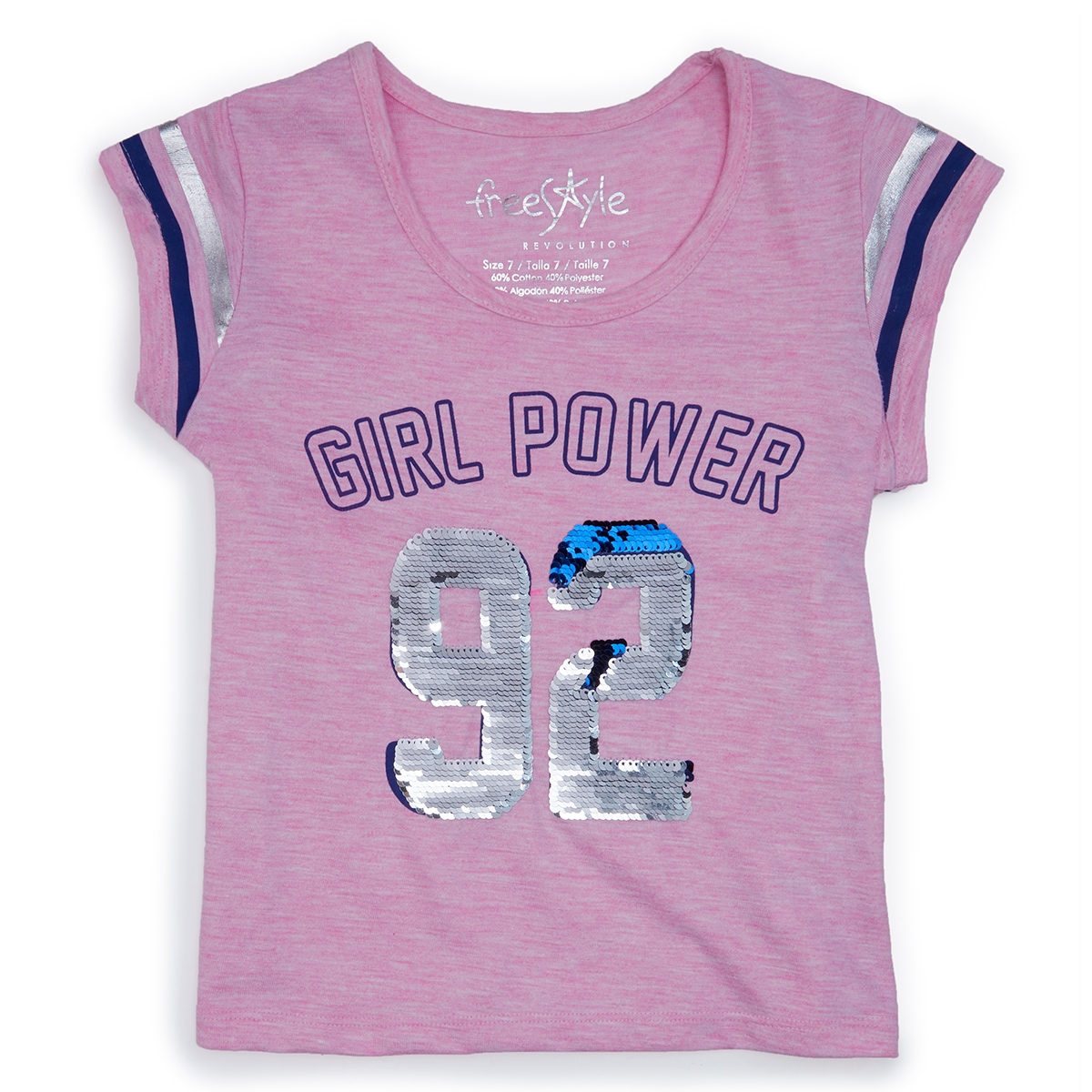 Freestyle Girls' "girl Power 92" Graphic Tee - Blue, 8