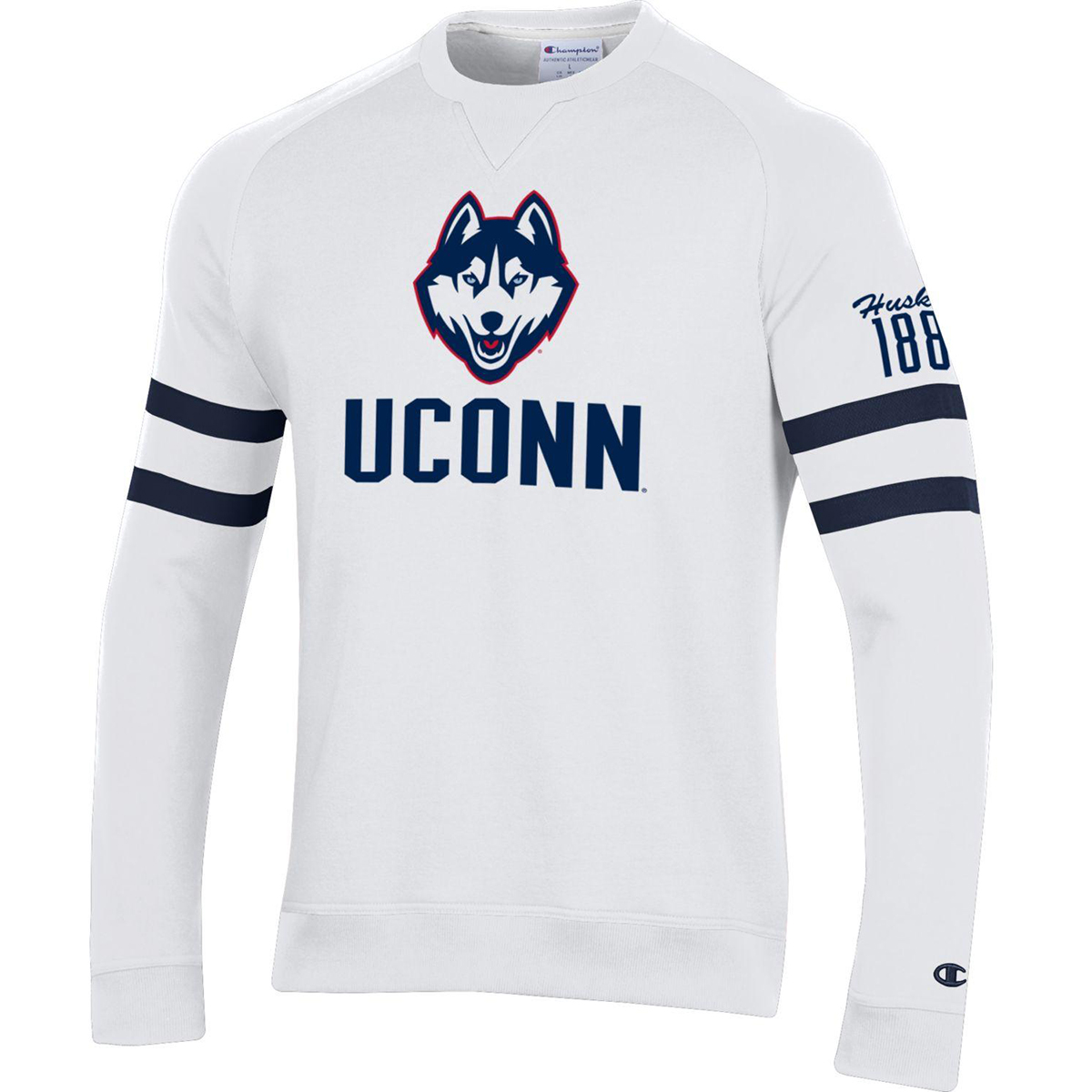 Uconn Men's Champion Super Fan Long-Sleeve Crew - White, L