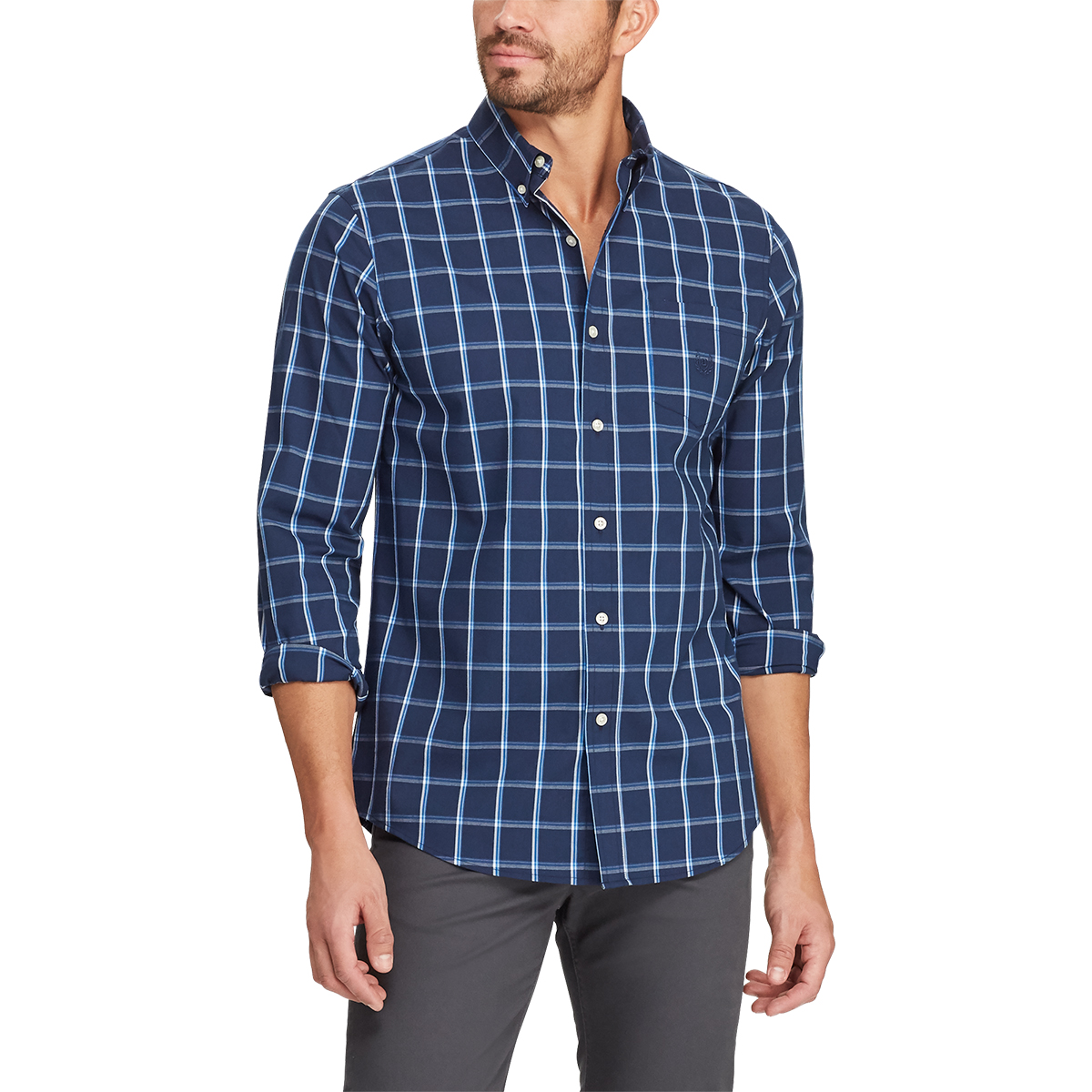 Chaps Men's Easy Care Stretch Button-Down Shirt - Various Patterns, M