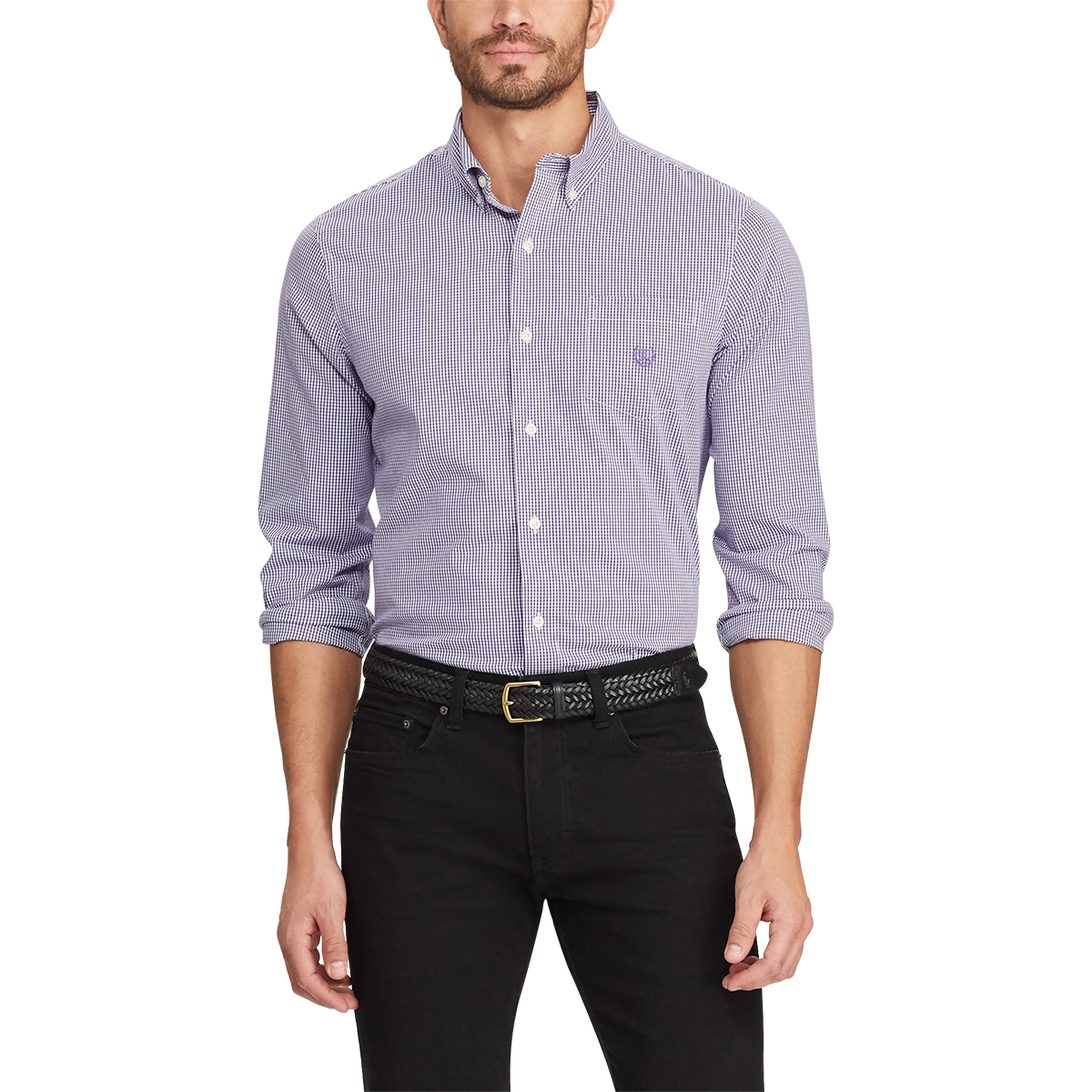 Chaps Men's Stretch Easy Care Button-Down Shirt - Purple, M