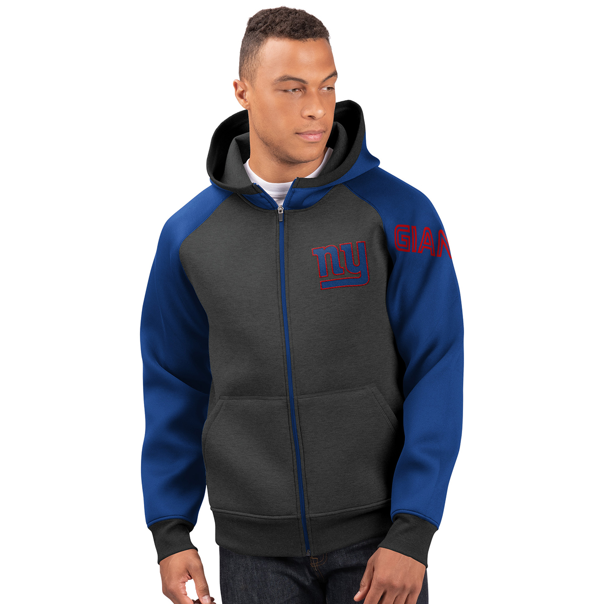 New York Giants Men's Wild Card Full Zip Hooded Jacket - Black, XL