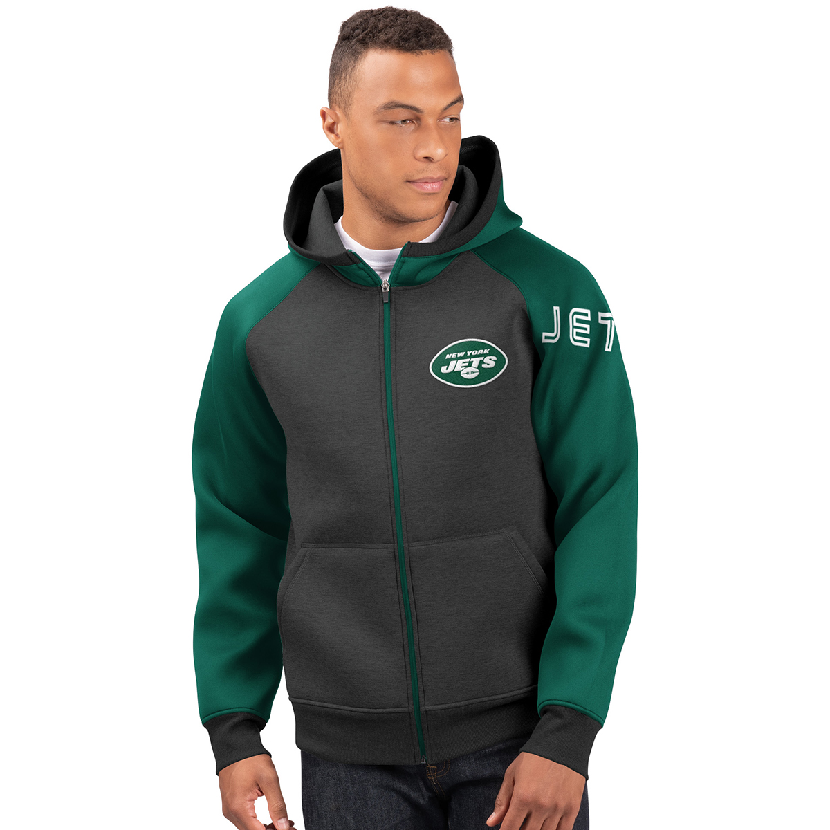 New York Jets Men's Wild Card Full Zip Hooded Jacket - Black, XL