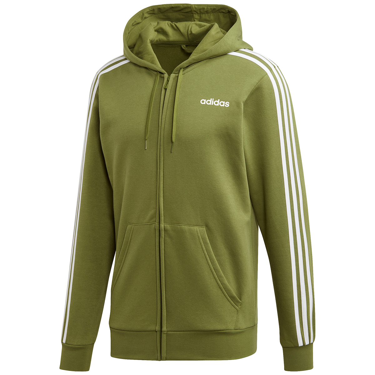 Adidas Men's Essentials 3-Stripe Fleece Hoodie - Green, M