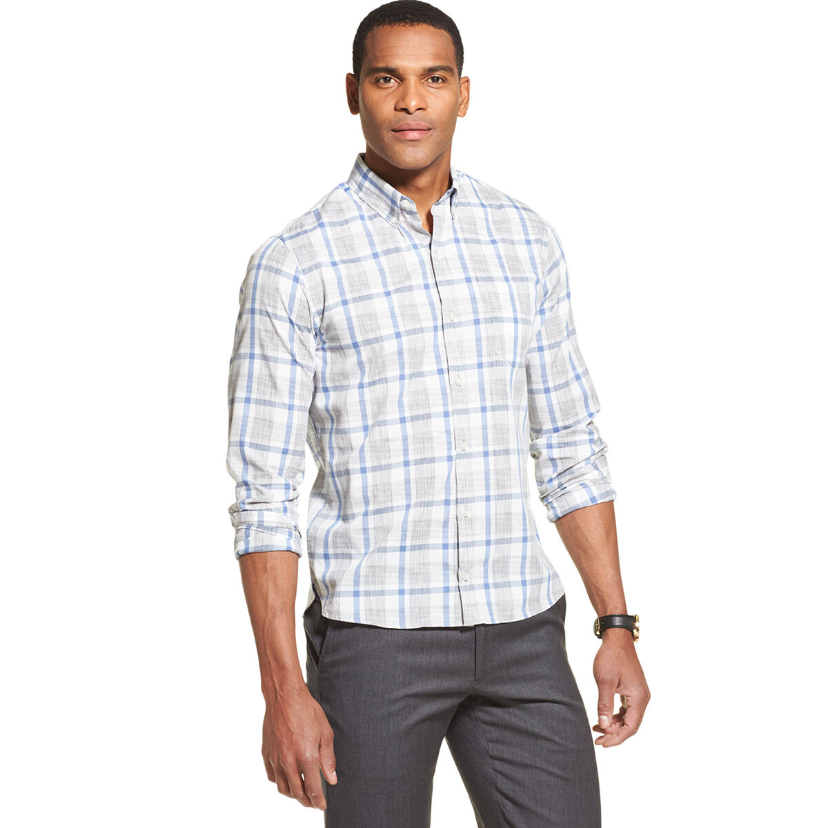 Van Heusen Men's Never Tuck Long-Sleeve Slim Fit Shirt - Various Patterns, L