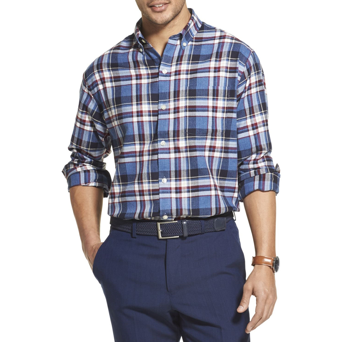 Van Heusen Men's Long-Sleeve Flex Non-Iron Button Down Shirt - Various Patterns, M