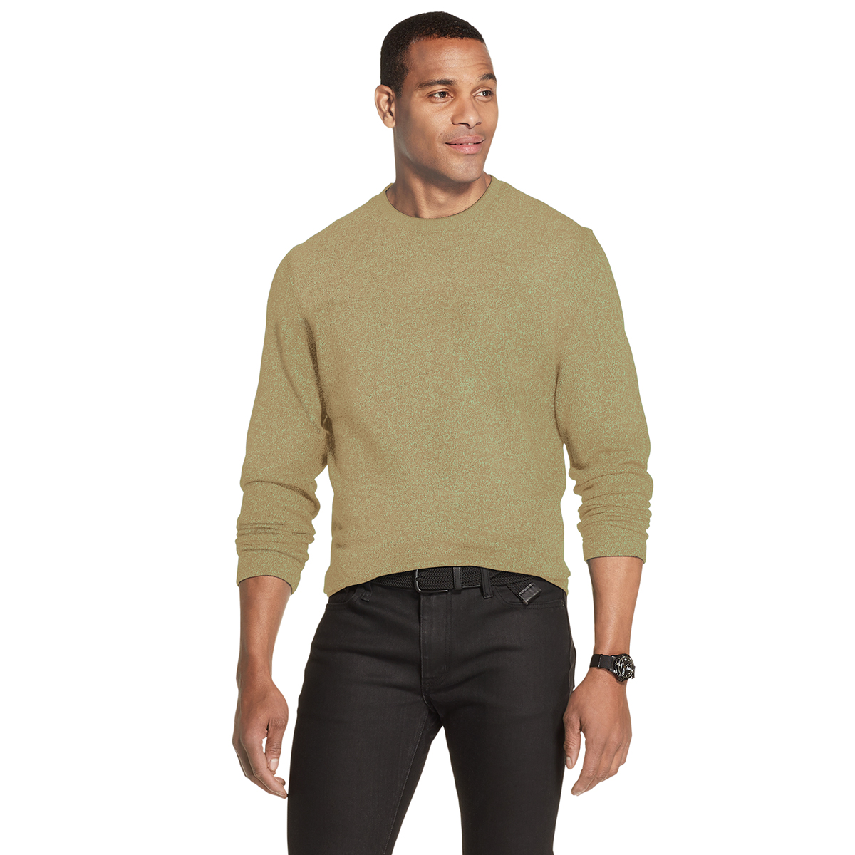 Van Heusen Men's Flex Long-Sleeve Fleece Crew Neck Pullover Sweater - Brown, L