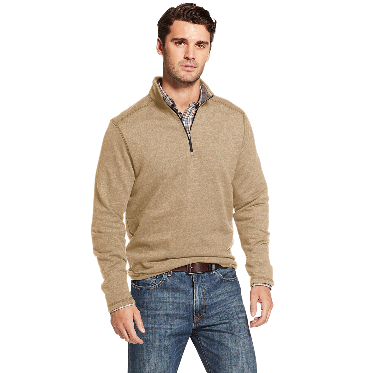 Arrow Men's Long-Sleeve Sueded Fleece 1/4 Zip - Brown, M